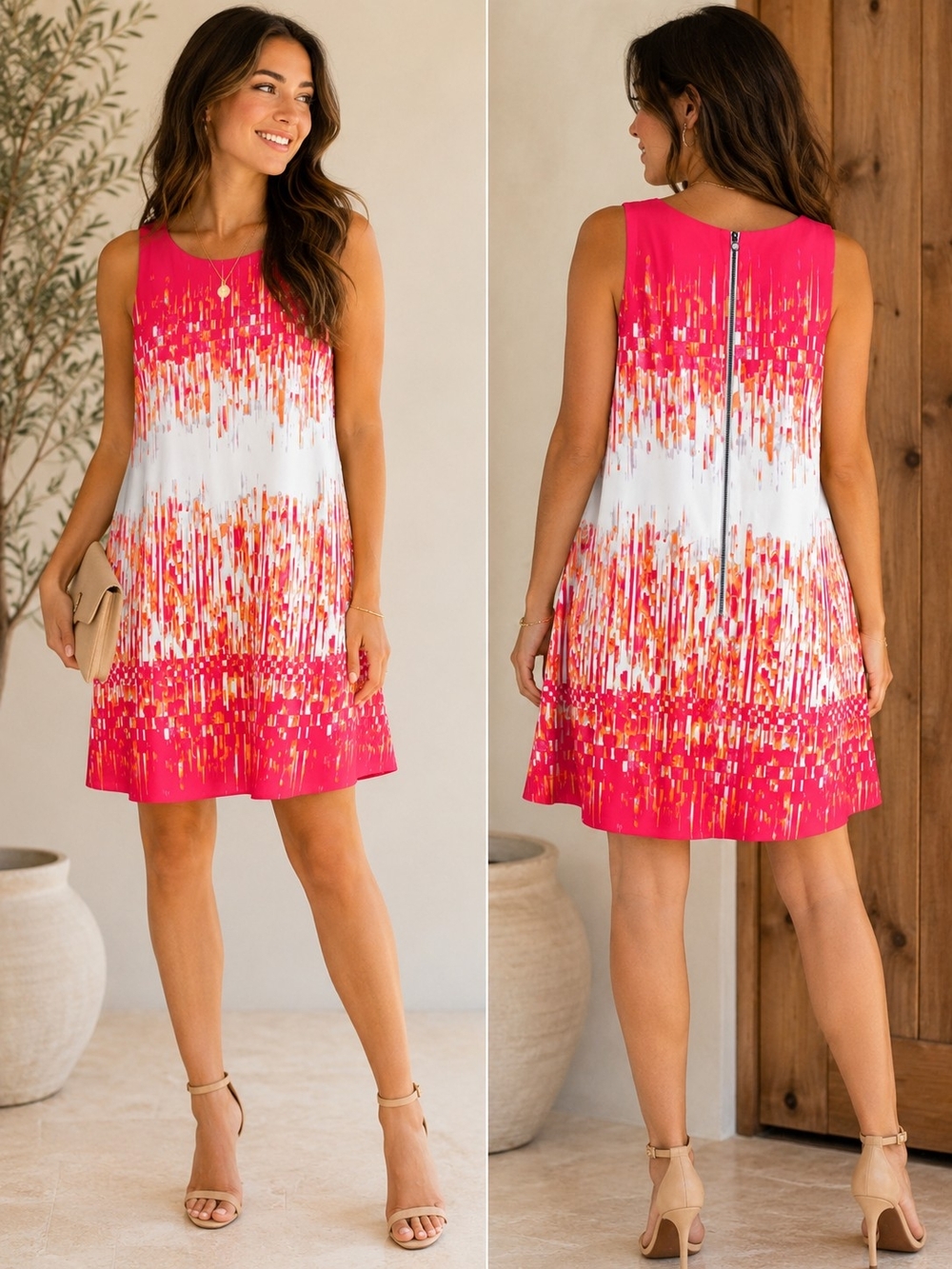 Vince Camuto Hot Pink & White Abstract Print Mini Dress